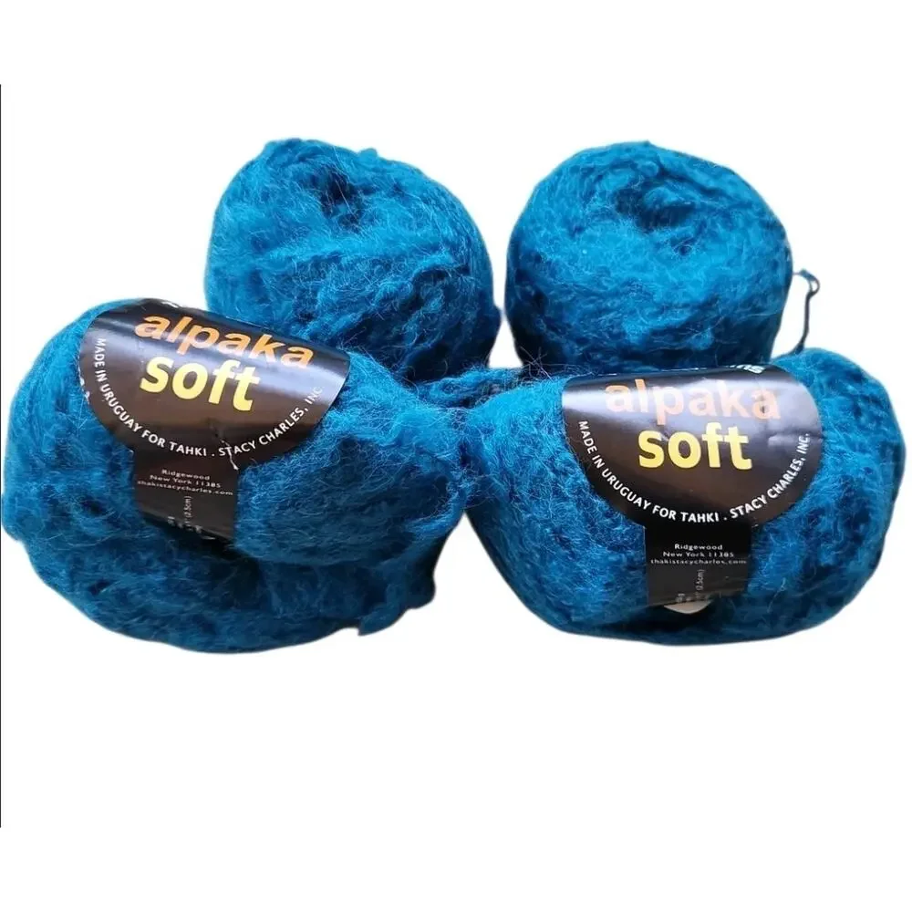 Tahki Alpaka Soft 100% Alpaca Yarn Lot 2 Skeins + 2 Balls Fuzzy Bulky Teal